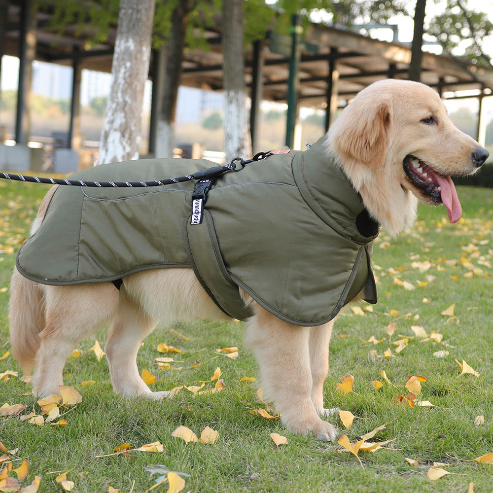 Waterproof Dog Jacket Winter Coat with Buckle and Reflective Strips-Green