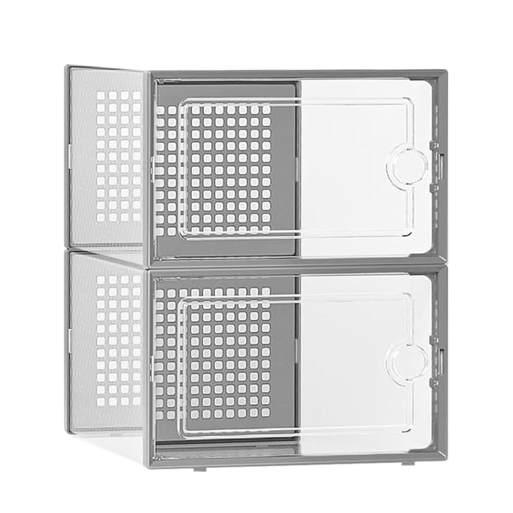 2 Pcs Clear Stackable Shoe Boxes Plastic Sneaker Containers for Closet Under Bed