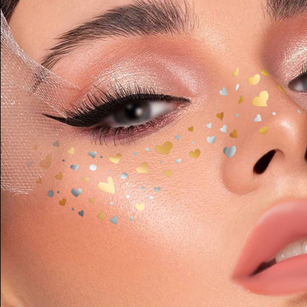 6 PCS Glitter Freckles Face Tattoo Water Resistant Sweat Resistant Gold Transfer Stickers for Party