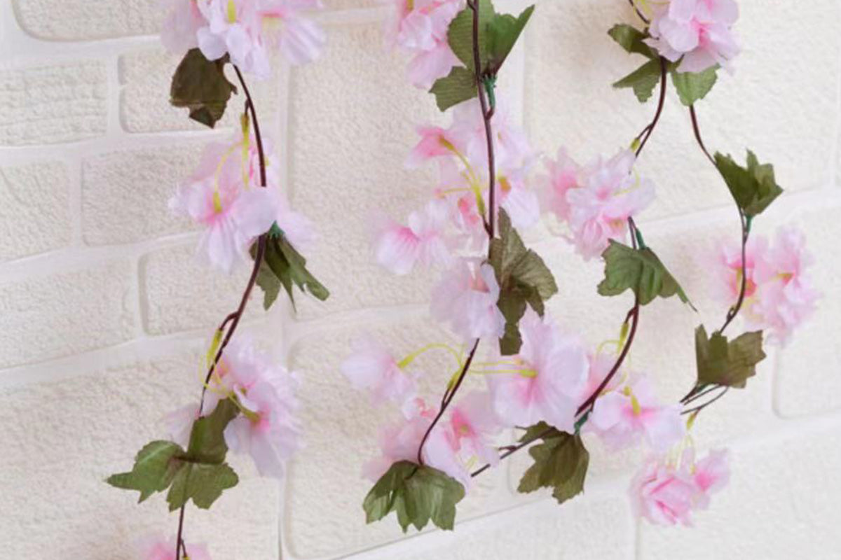 4Pcs Sakura Vine Artificial Silk Hanging Garland 2.3 m for Wedding and Home Decoration