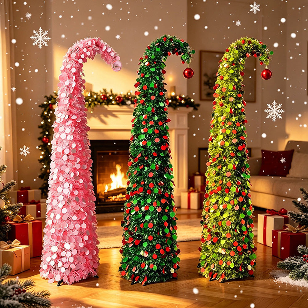 1.5m Tinsel Collapsible Crooked Christmas Tree Xmas Decoration