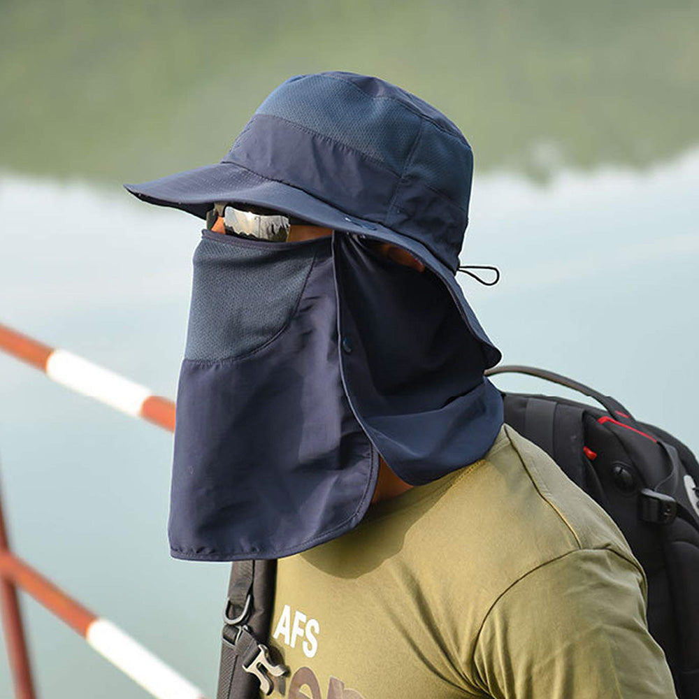 Outdoor Sun Protection Fishing Cap Wide Brim Hat With Neck Flap And Face Cover