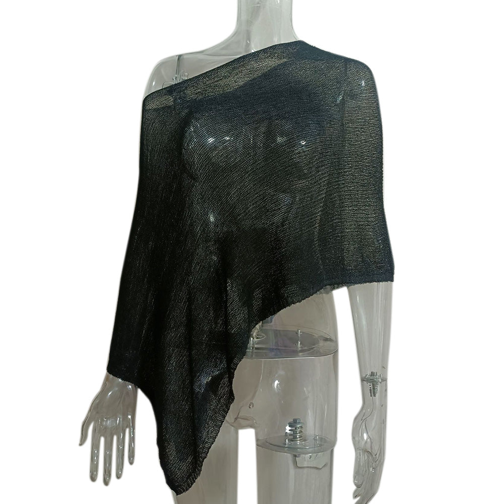 Summer Irregular Sheer Poncho Shawl Beach Cover Up for Women