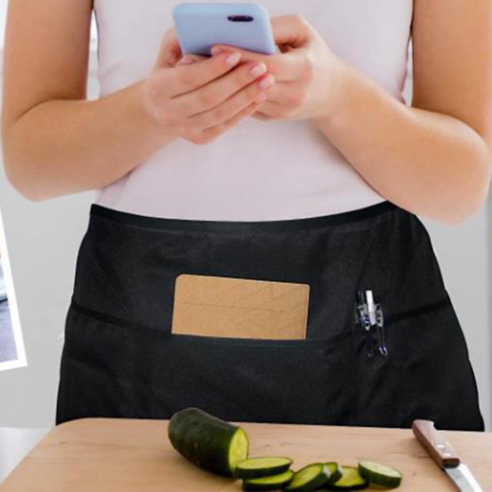 Short Half Waist Kitchen Apron with 3 Front Pockets