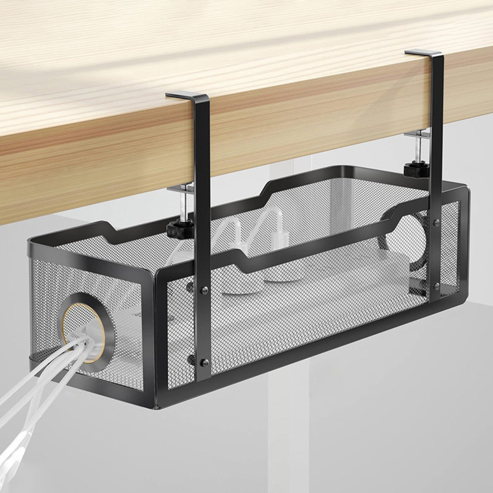 Iron Mesh Under Desk Cable Management Tray No Drill With Clamp Mount