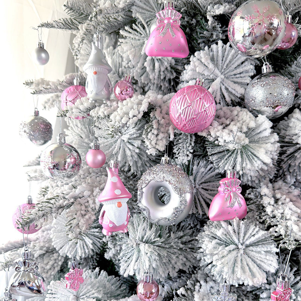 60 Piece Christmas Donut Santa Gnome Ball Hanging Ornament Set