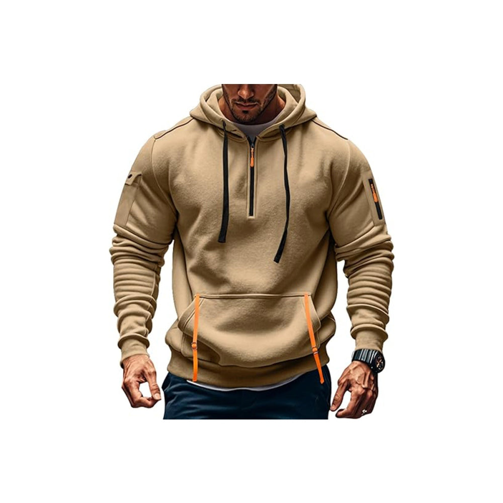 Fleece Hooded Sweatshirt Casual Hoodie for Men-Khaki