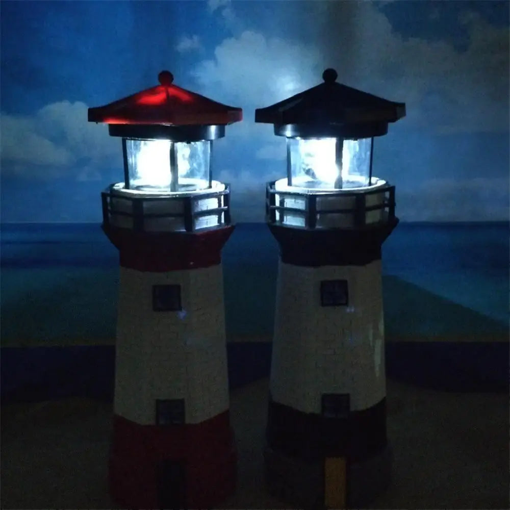 LED Outdoor Solar Lighthouse with Rotating Beacon