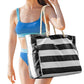 Large Zipper Beach Bags Striped Tote Bag For Travel Outdoor Vacation