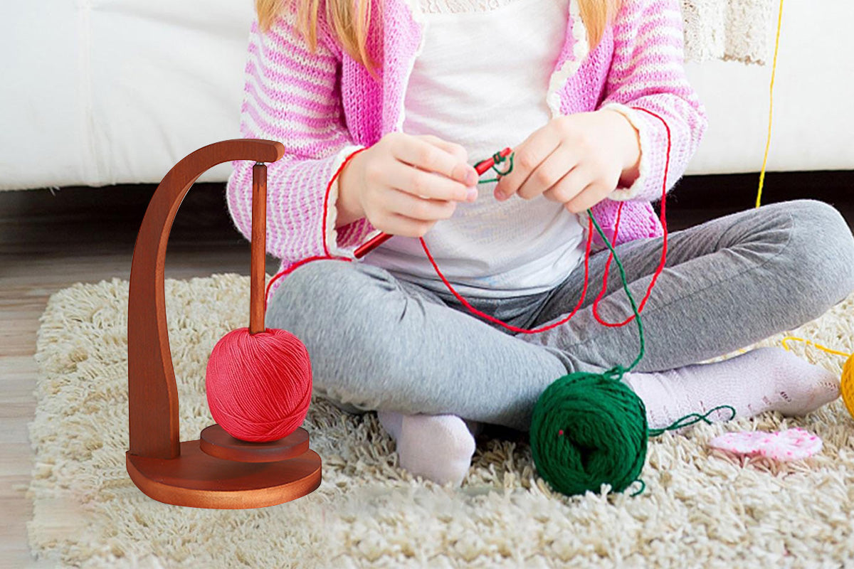 Yarn Holder for Crocheting and Knitting Wooden Yarn Spinner