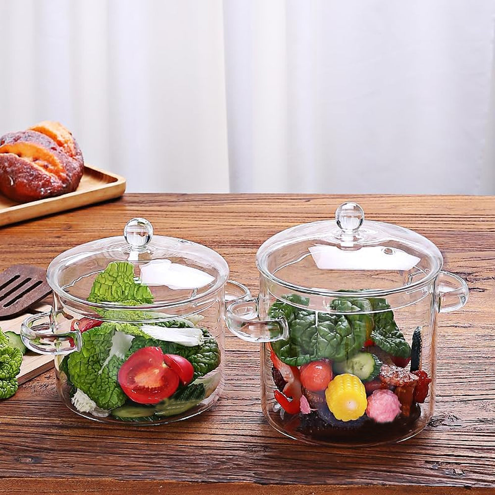 Glass Cooking Pot Double-Handled Heat-Resistant Clear Glass Stovetop Pot with Lid