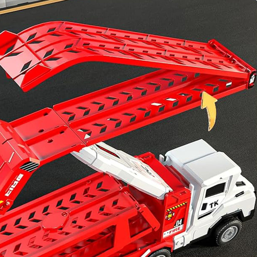 Large Dual Track Transporter Truck Toy Set with 6 Alloy Racing Cars