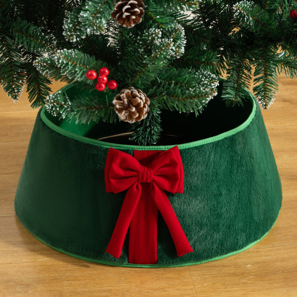Christmas Tree Collar with Bow Holiday Tree Decor for Tree Stand and Wire Cover-Green