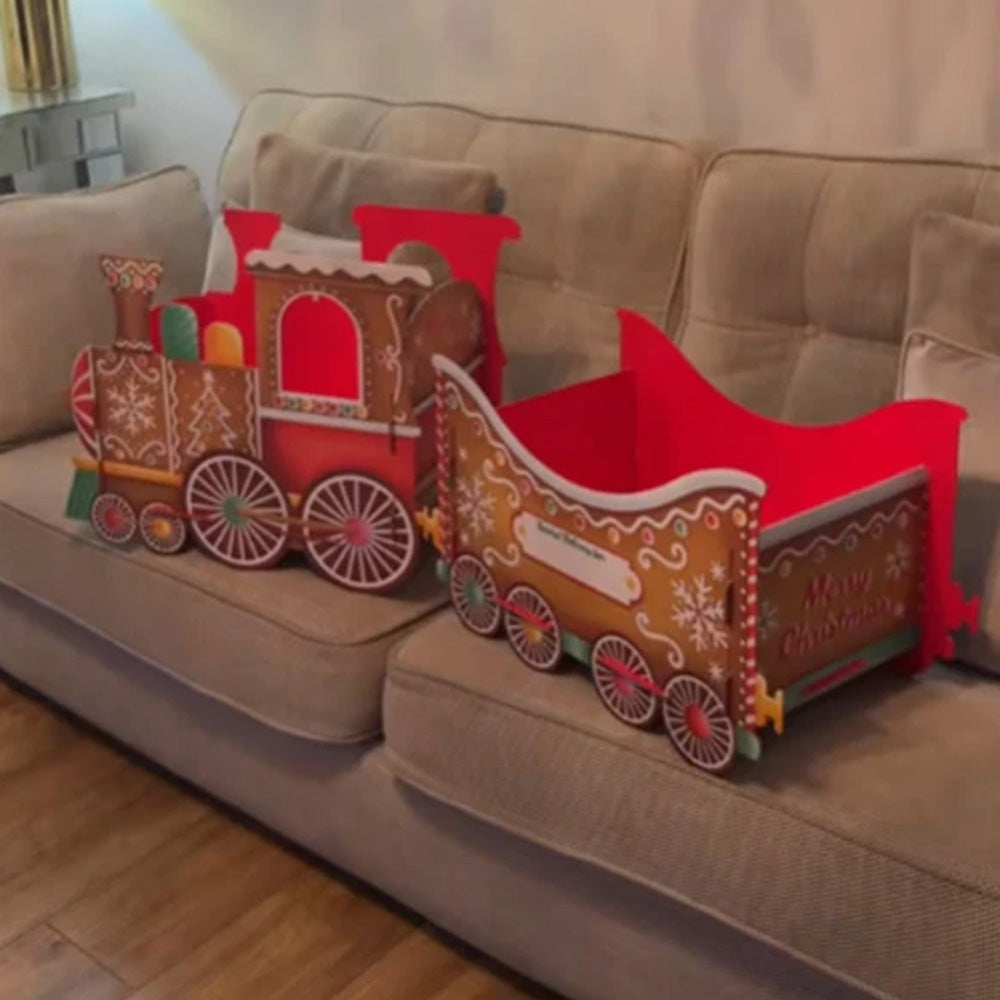 Santa Gift Train Christmas Cardboard Gift Box Present Holder Home Decoration