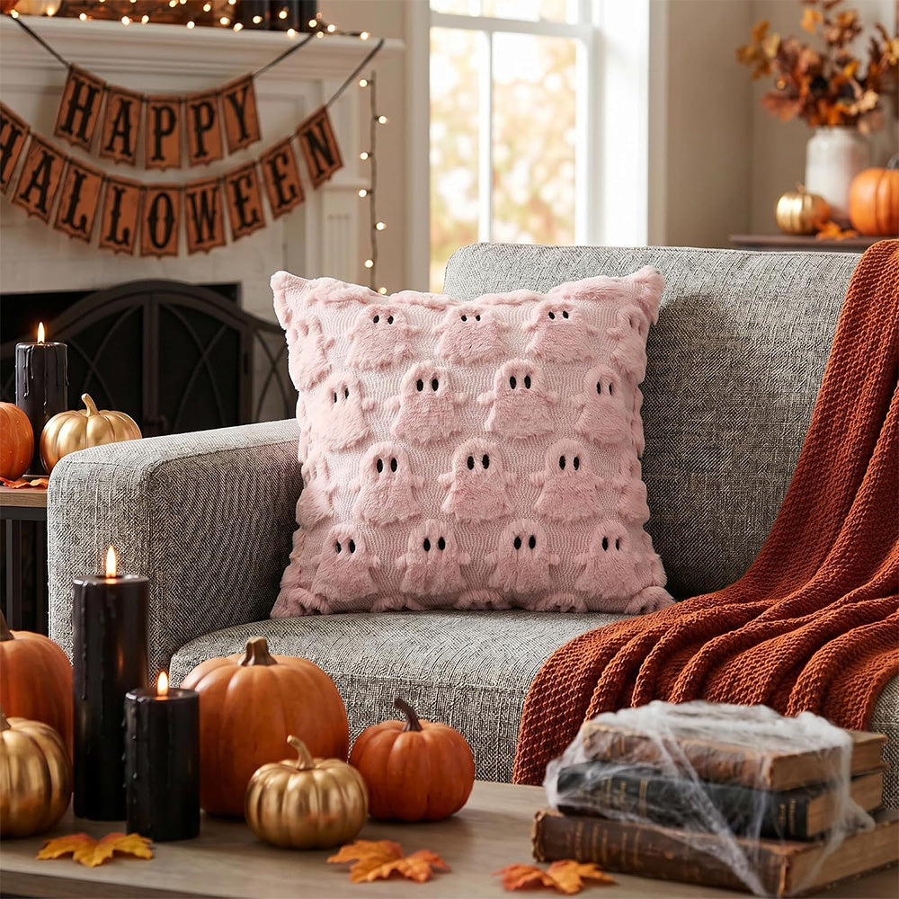 Cute Halloween Ghost Pillow Cover with Zipper for Living Room Bedroom Office