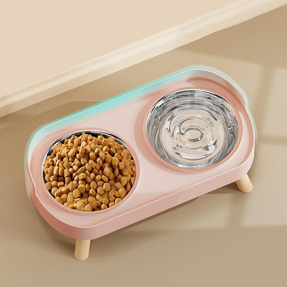Elevated Double Stainless Steel Pet Food and Water Bowl Set