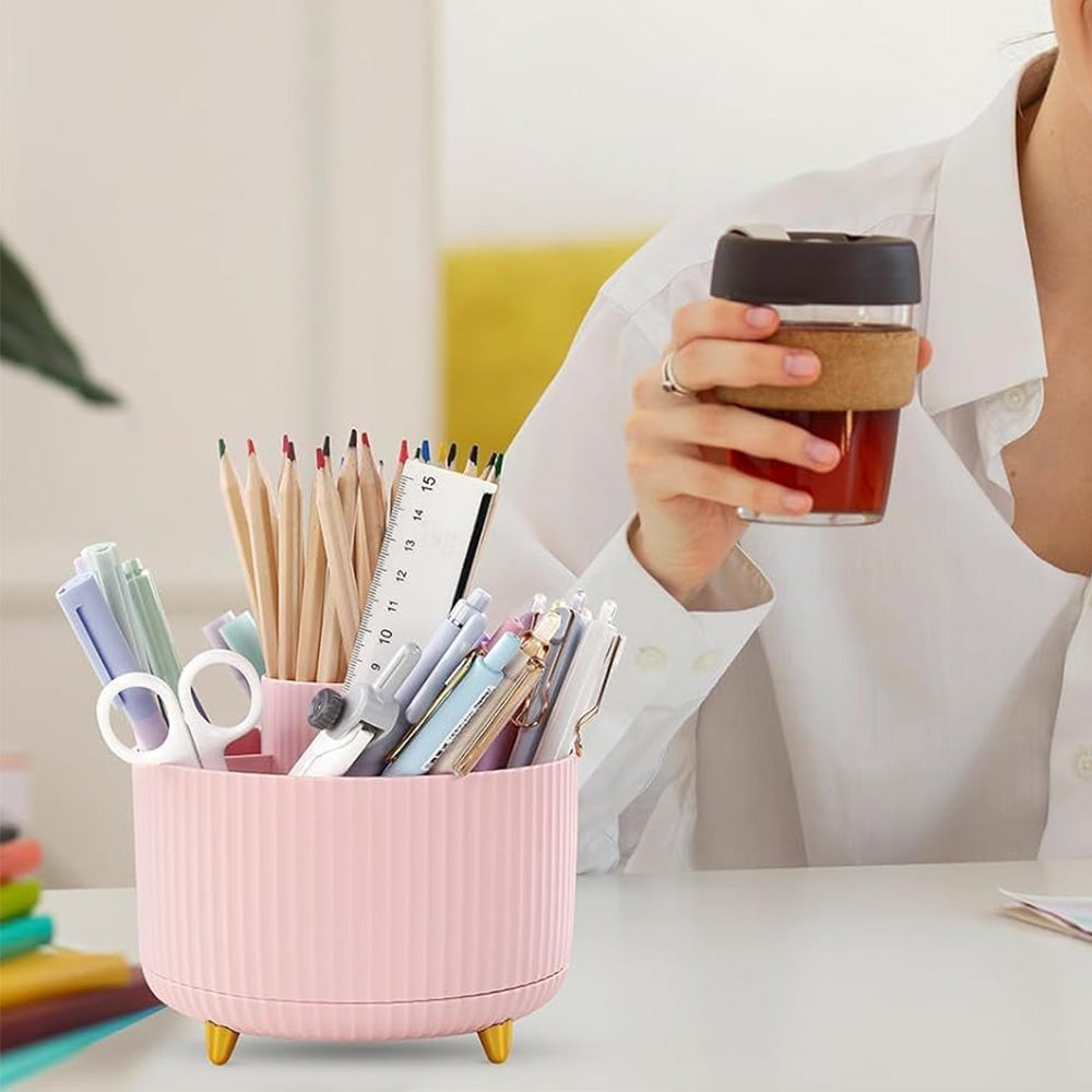 360 Degree Rotating Desk Organizer with 4 Slots For Pencil and Pen Holder