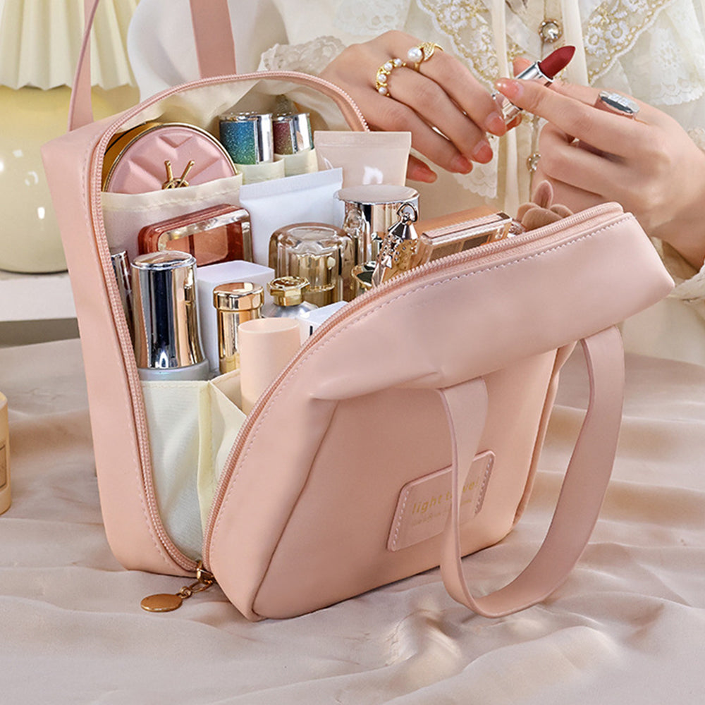 PU Leather Travel Cosmetic Bag with Handle
