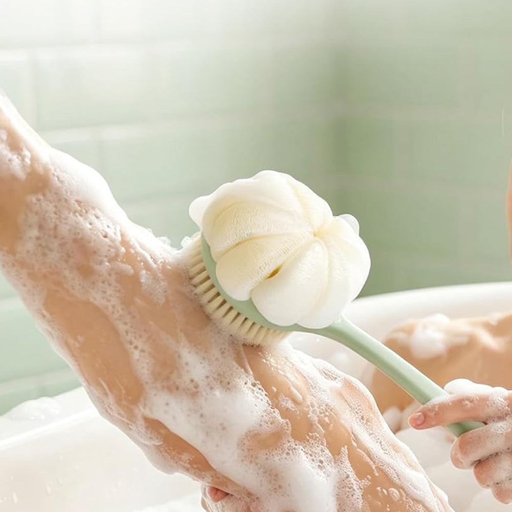 2 in 1 Double Sided Shower Brush with Loofah and Long Handle