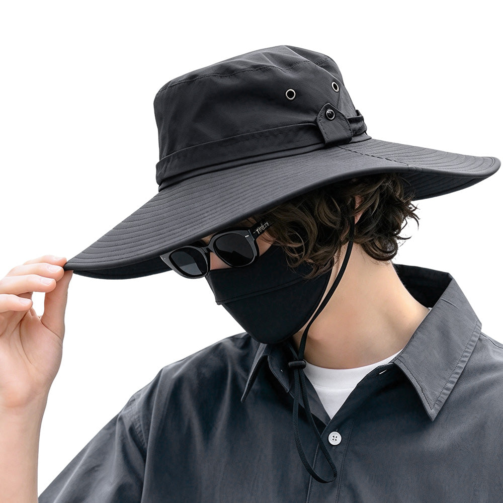 Foldable Wide Brim UV Sun Hat with Wind Strap for Fishing and Hiking