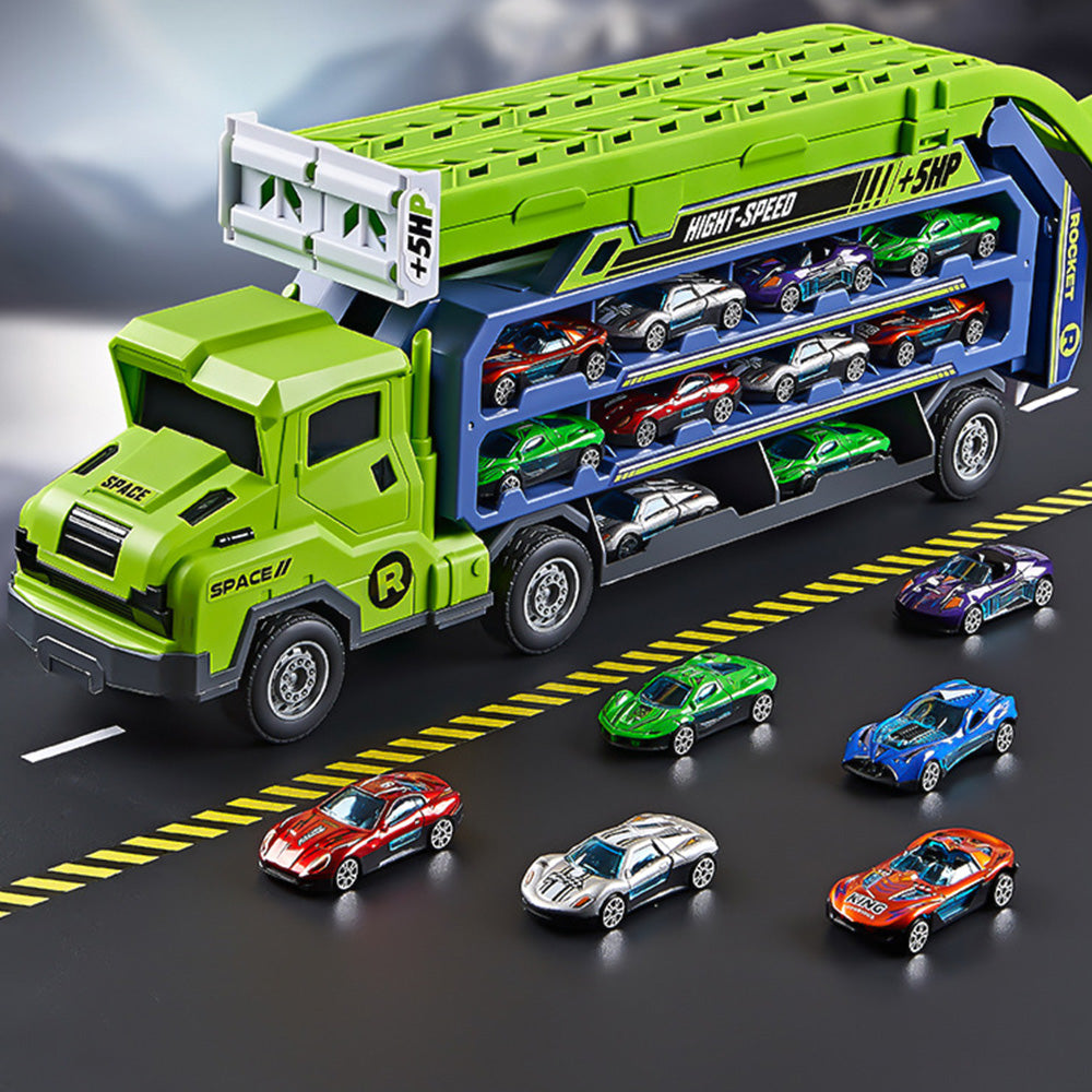 Carrier Truck Transport Car Toys Foldable 3 Layer Car Race Track Toys With 6 Toy Cars