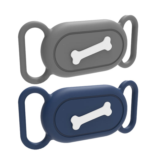 2Pcs Silicone Case Water-resistant Pet Collar Holder for Samsung Galaxy SmartTag2-Grey and Blue