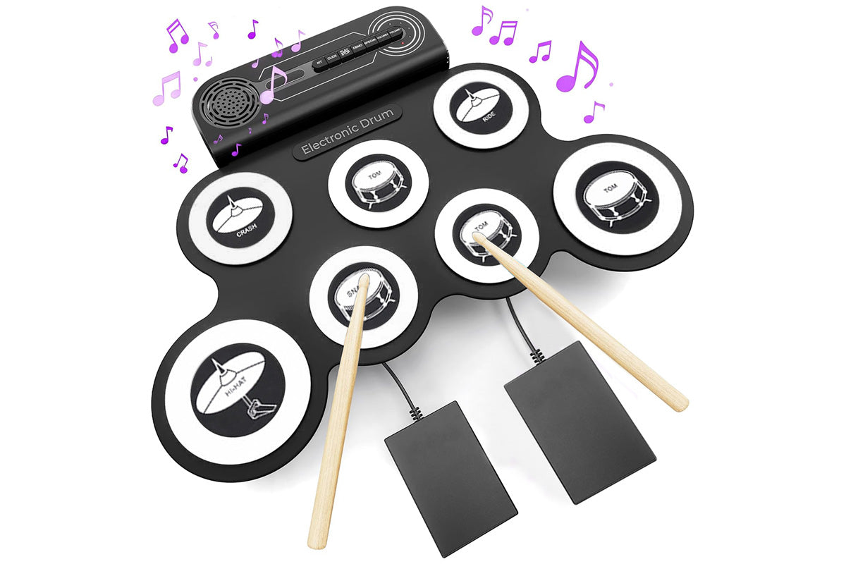 Electric Drum Set Kids Drum Pad and Sticks Portable Roll Up Drums Practice Pad