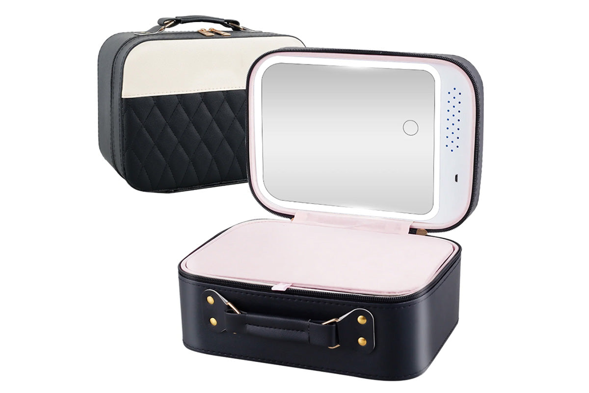 LED Mirror Makeup Case Hard Shell Rechargeable Lighted Cosmetic Organizer