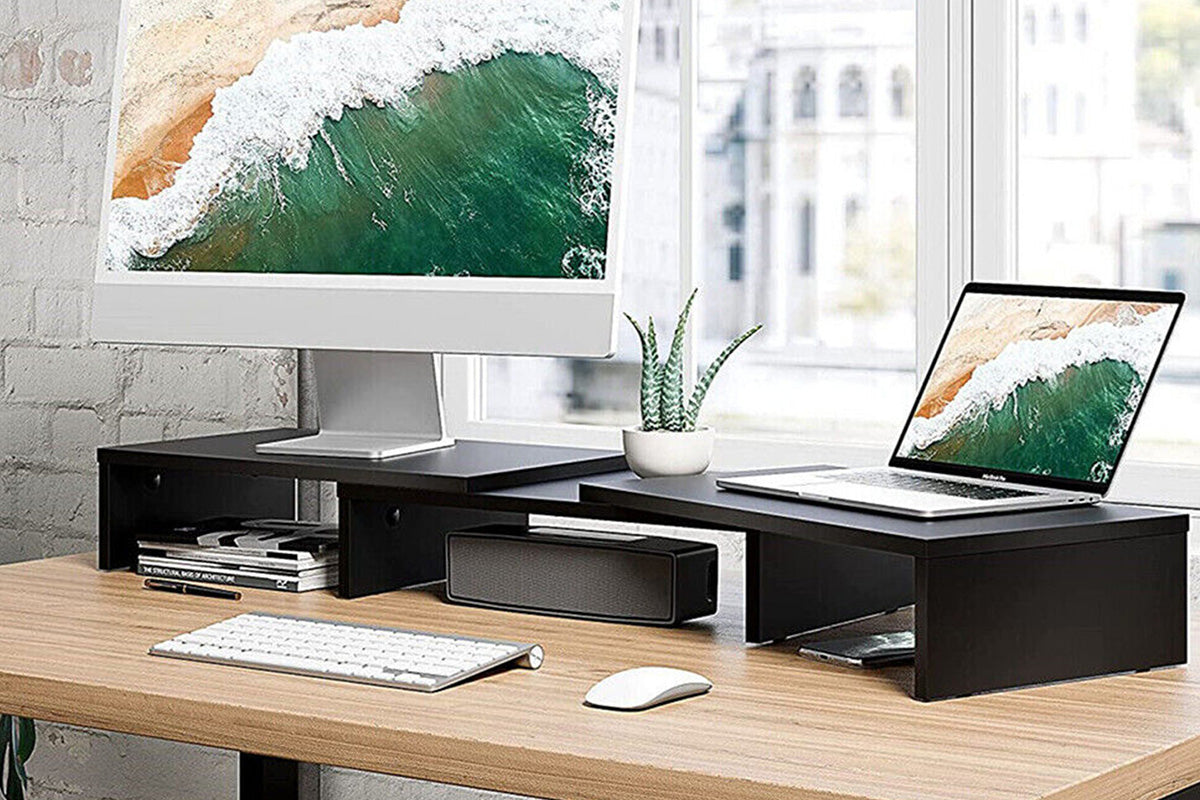 Dual Monitor Stand Riser Adjustable Computer Monitor Stand for Books iMac Laptop