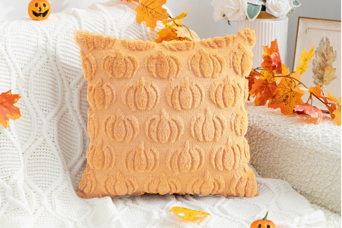 Fall Pillow Covers Halloween Pumpkins Faux Fur Pillowcase for Chair Sofa-Brown