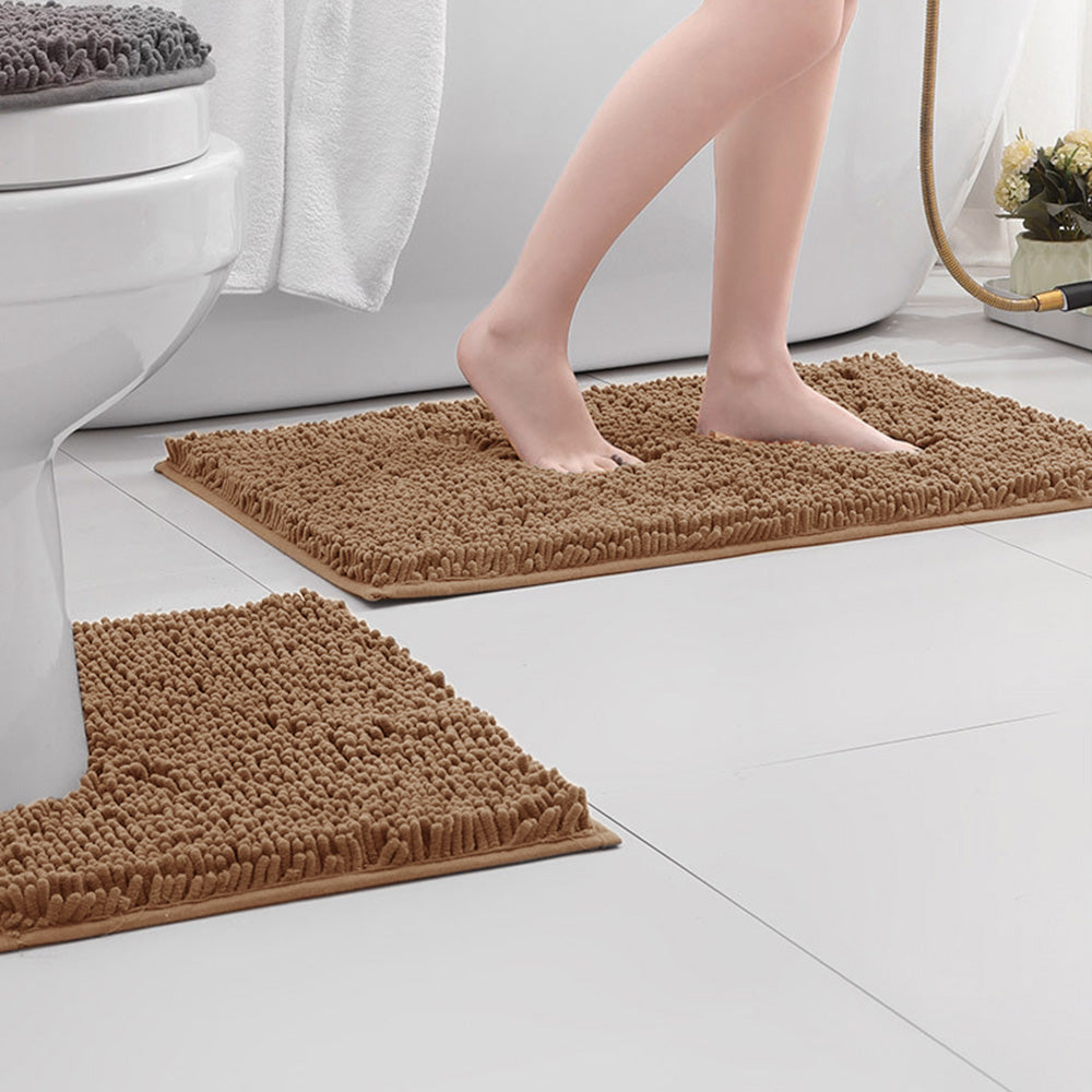2 Piece Absorbent Bathroom Mat and U Shape Toilet Rug Set