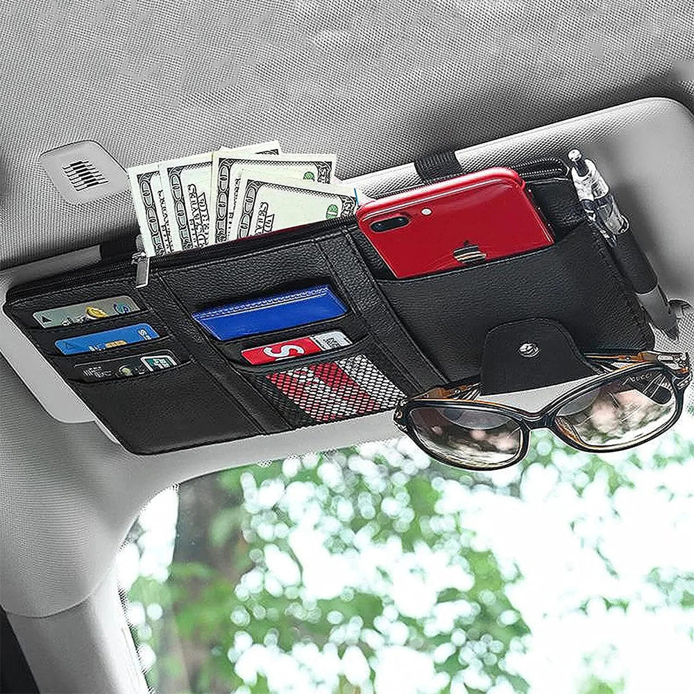 Car Sun Visor Organizer Driver License Sunglasses Holder Pocket