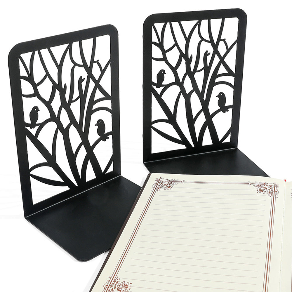 2Pcs Metal Decorative Bookends-Black