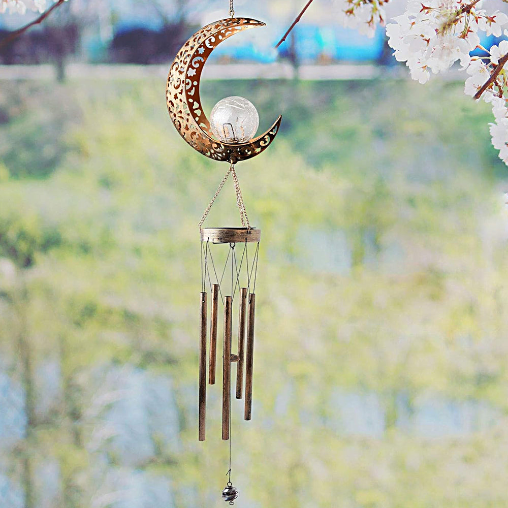 Sun Moon Star LED Solar Metal Wind Chime Outdoor Garden Decor-Moon