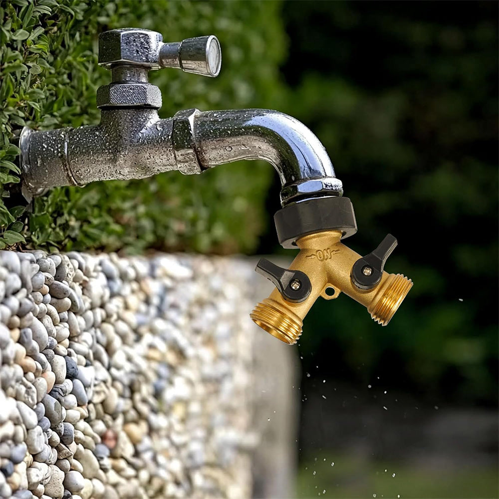 Brass Garden Hose Splitter 2 way Heavy Duty Y Splitter 2 Valves