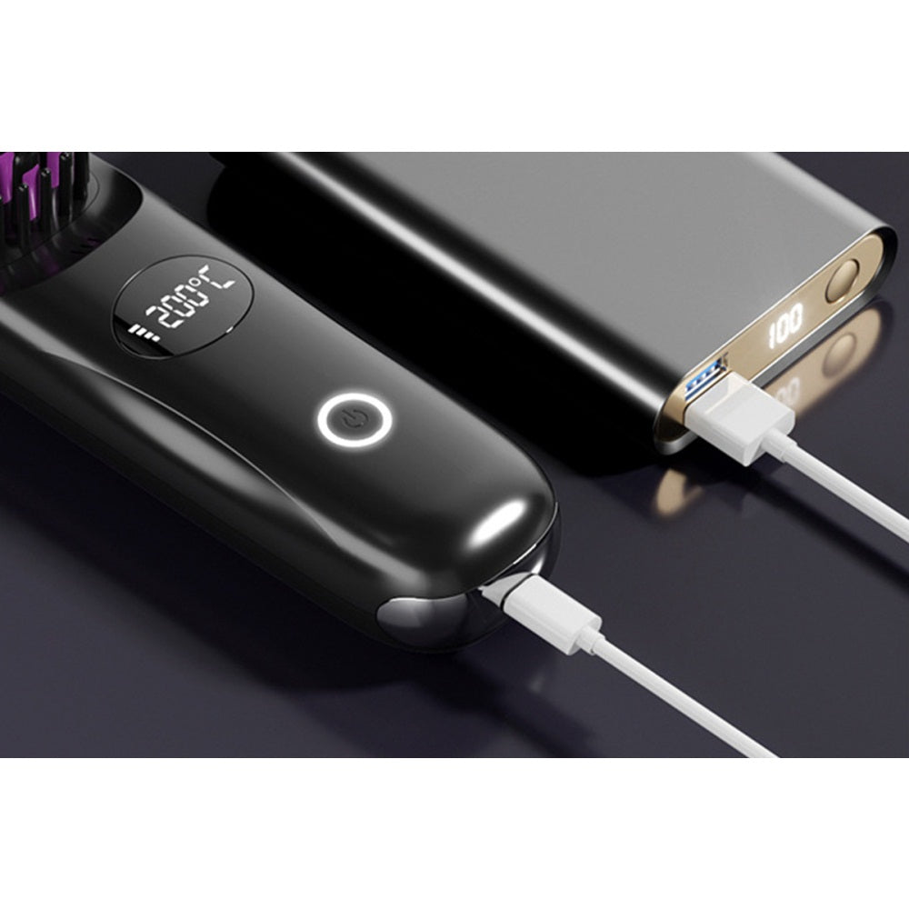 USB Rechargeable Hair Straightening Brush with LED Screen