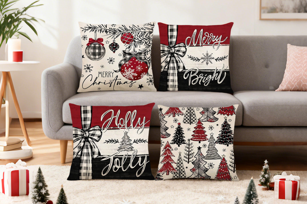 Set of 4 Christmas Pillow Covers Decorative Throw Pillow Covers for Sofa