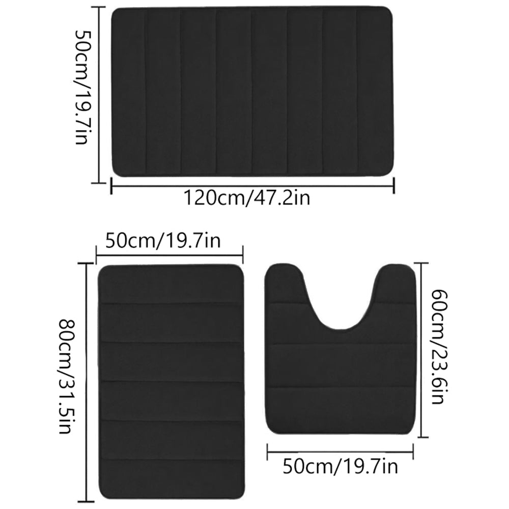 3Pcs Coral Fleece Bathroom Mat Anti Slip Toilet Rugs Fast Absorbent