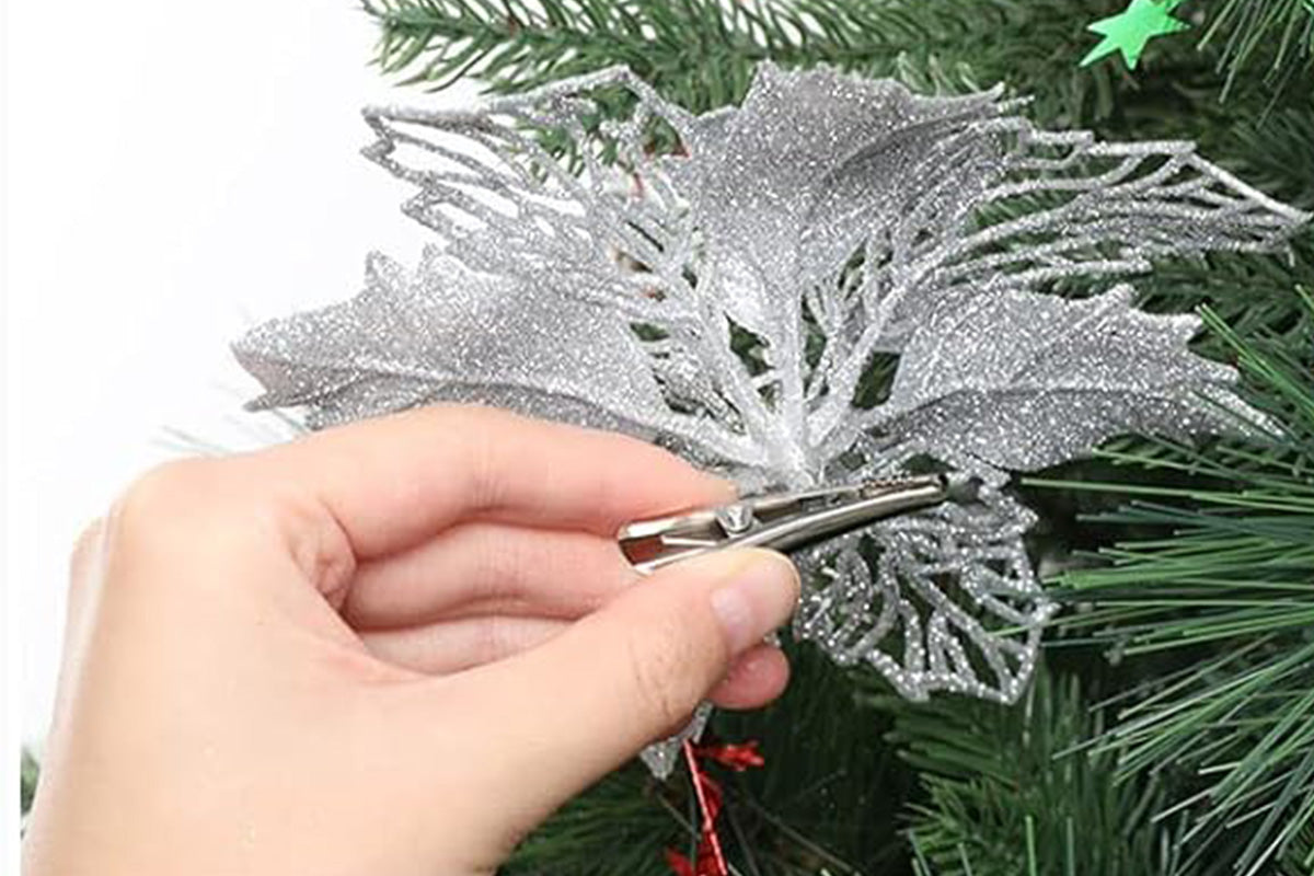 24Pcs Artificial Flowers Christmas Tree Decorations for Wreath Fireplace Stairs