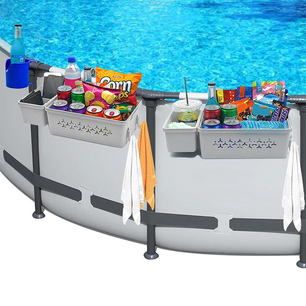 Hanging Removable Poolside Storage Basket with Cup Holders
