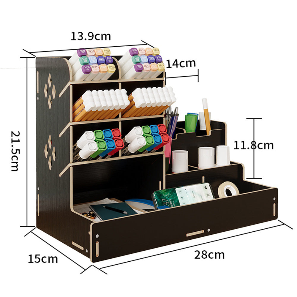 Wooden Desk Organizer with Drawers Art Supplies Storage Desktop Stationary