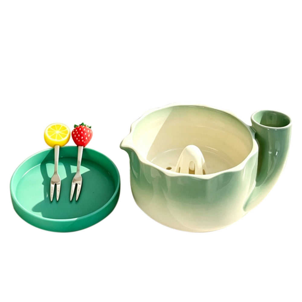Self-Spinning Ceramic Berry Washing Bowl Set with Drain Holes and 2 Fruit Forks for Cleaning Berries
