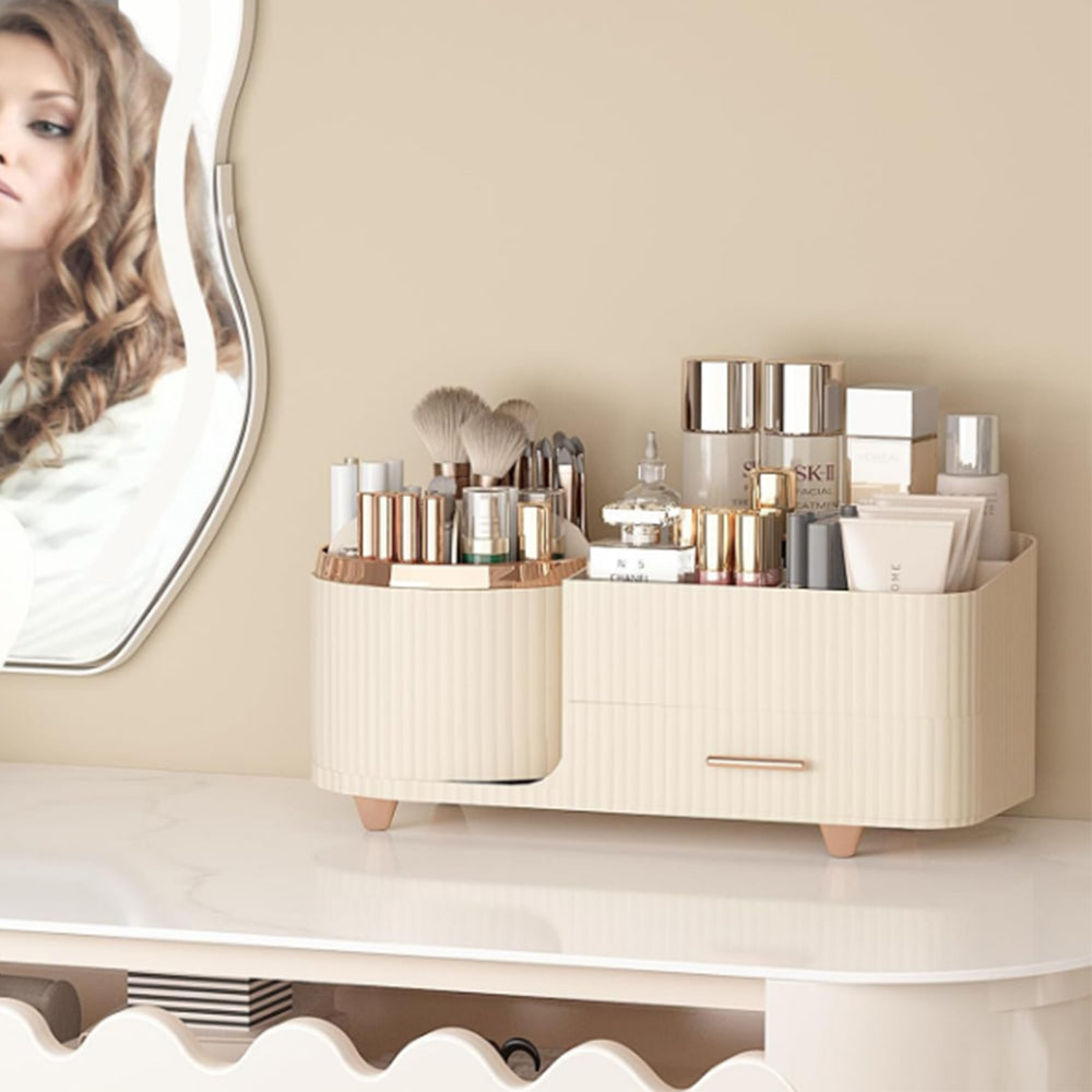 360 Degree Rotating Makeup Organizer for Brush Holder and Drawers