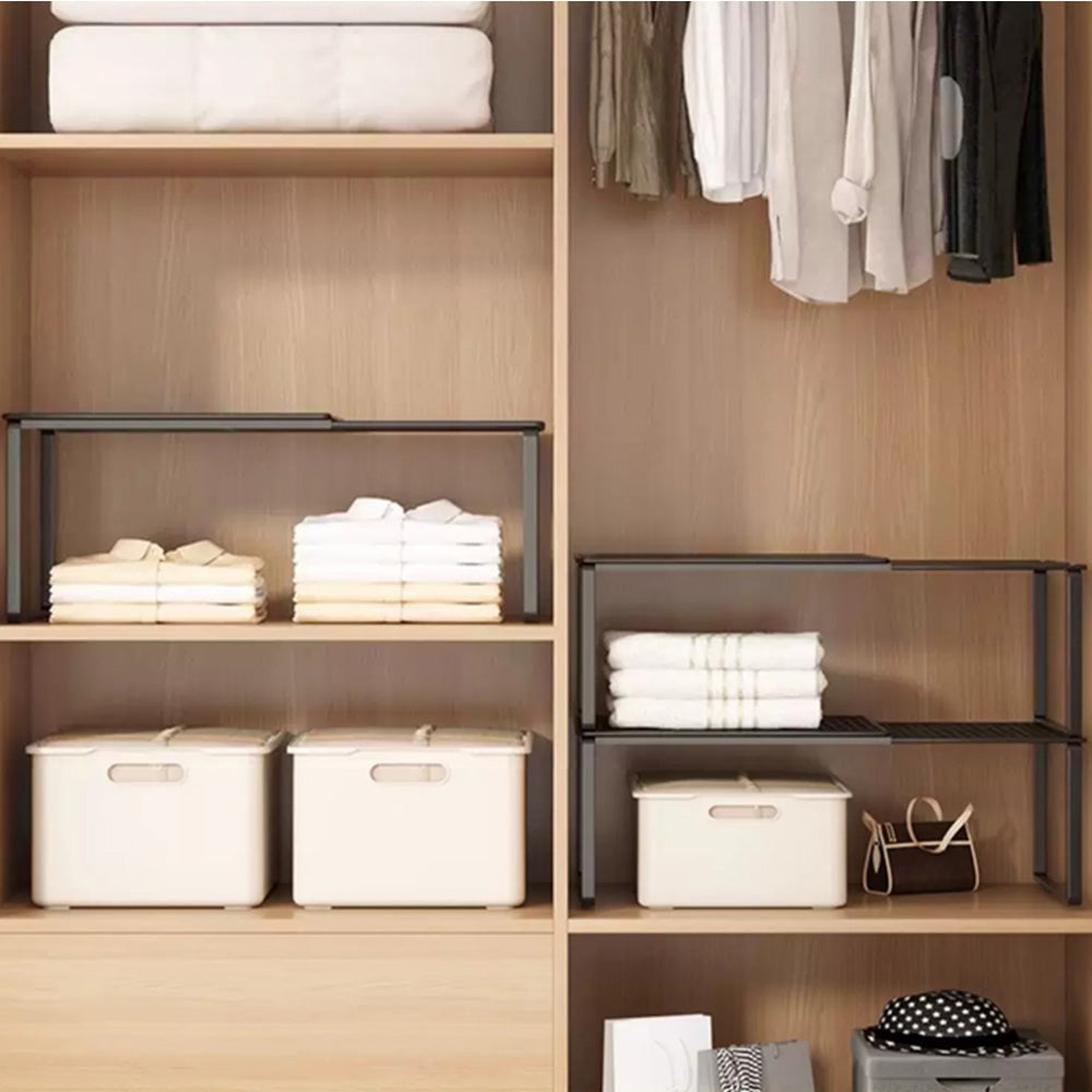 Expandable Carbon Steel Closet Shelf and Adjustable Storage Rack-Black