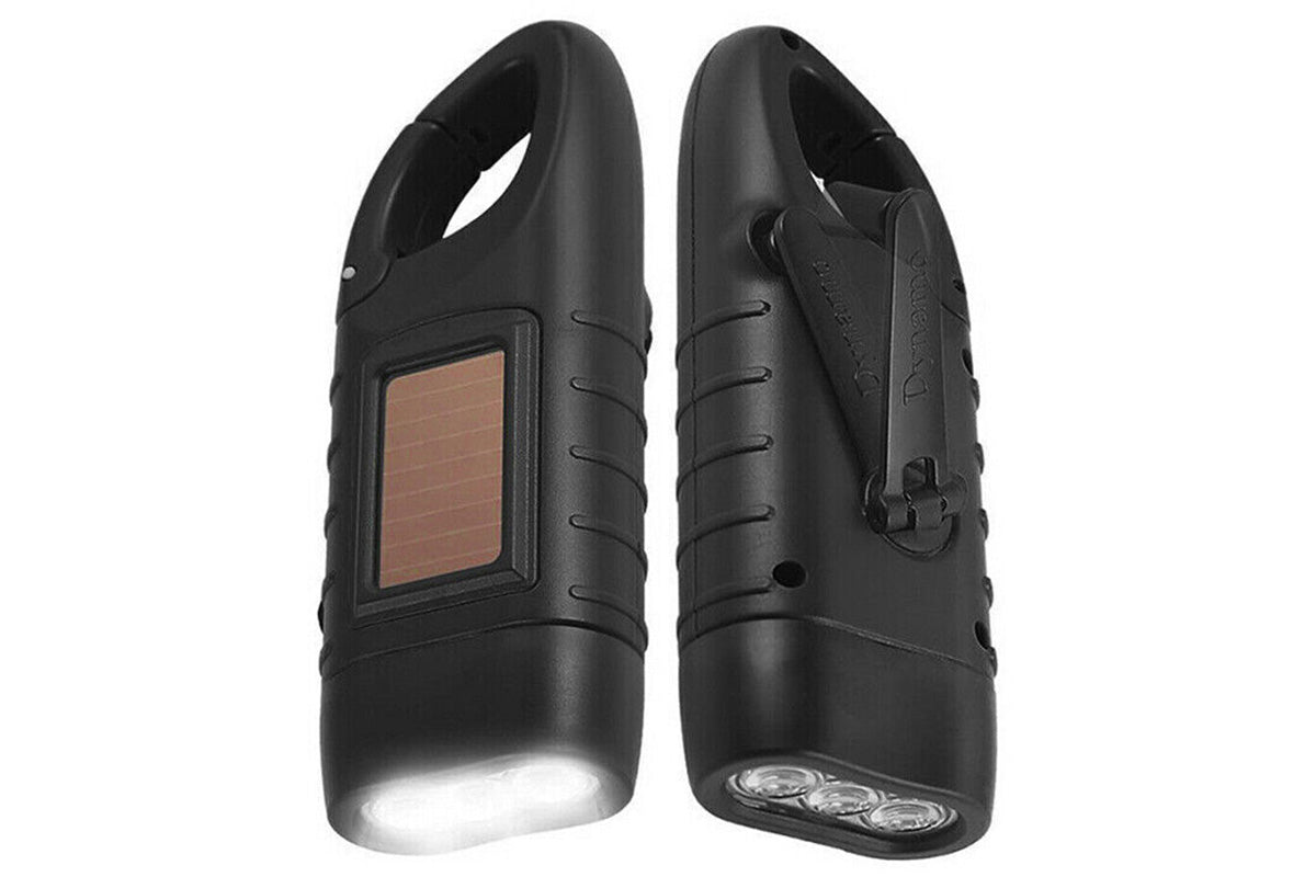 Hand Crank Solar Powered Flashlight Emergency Rechargeable LED Flashlight