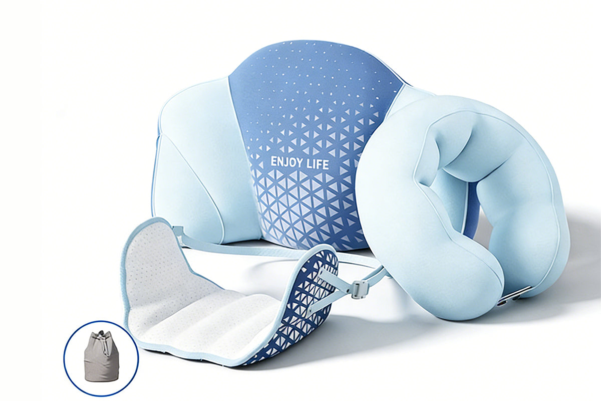 Set of 3pcs Travel Self-Inflating Neck Pillow Lumbar Support Pillow Hanging Footrest