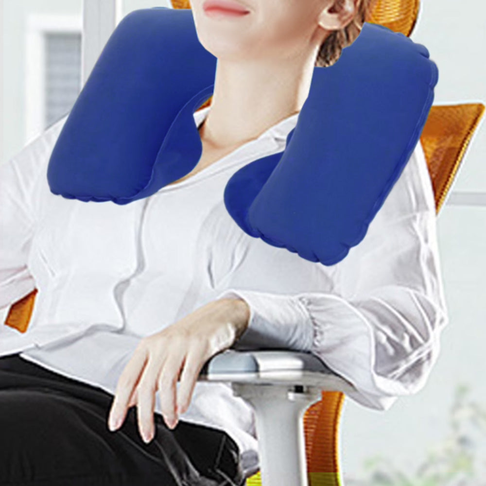 2 Pack Inflatable Travel Neck Pillow U Shaped for Car Plane Soft Velvet PVC Portable