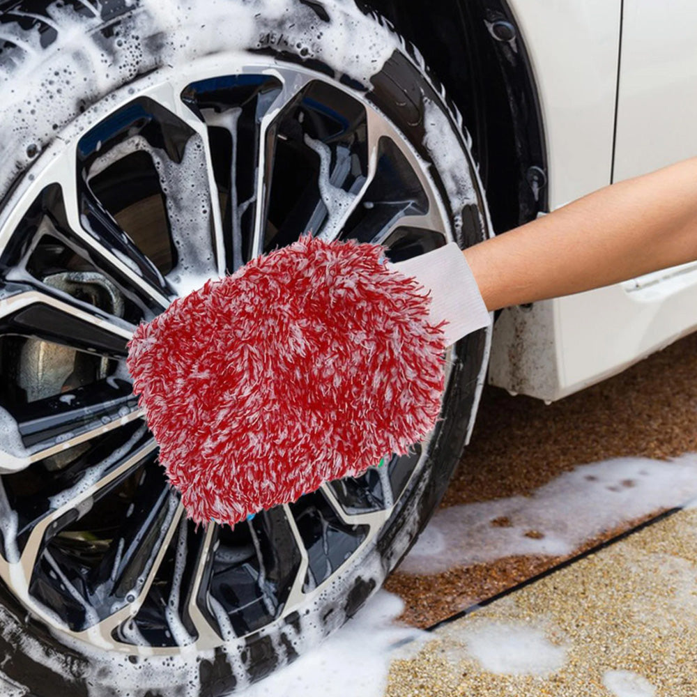 2PC Microfibre Wash Mitt Car Detailing High Density Long Pile Scratch Free Mitt with Elastic Cuff