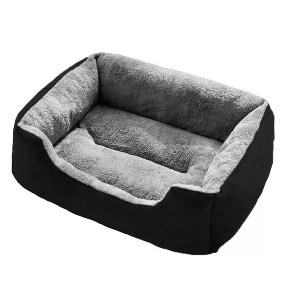 Rectangle Plush Pet Bed Dog Sofa Cozy Puppy Cat Bed-Black
