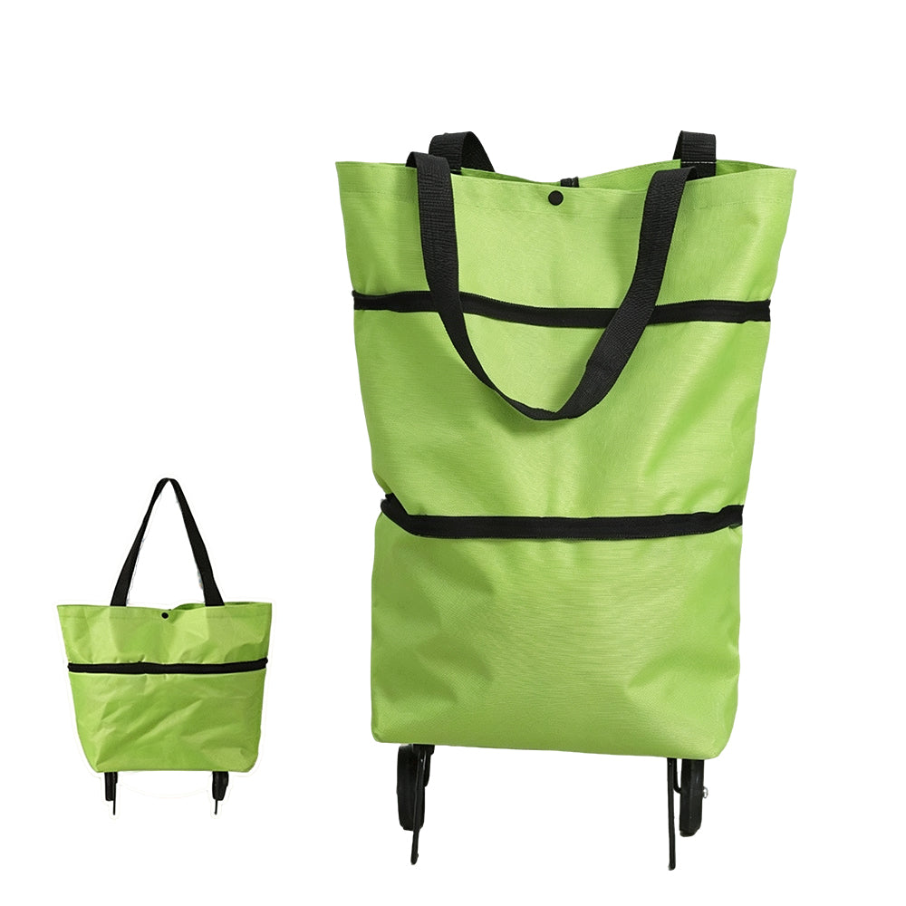 2 in 1 Foldable Shopping Cart Bag with Wheels Portable Trolley Bag